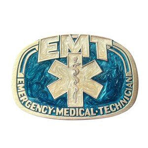 Vintage EMT Belt Buckle Emergency Medical Technician Pewter 1985 Buckle Bakery T
